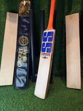 SS Legend MS Dhoni Cricket Bat banner featuring premium English willow bat profile with Sportsman Bazar logo